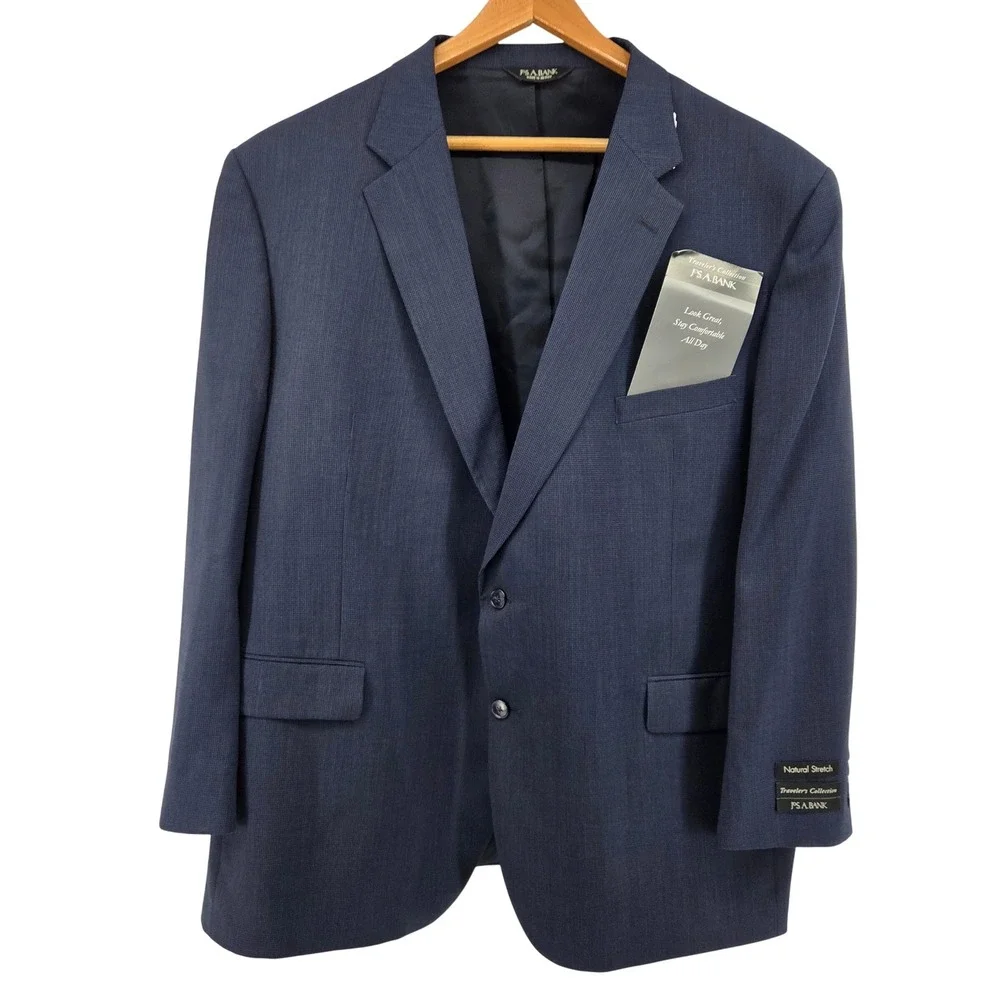 Jos. A. Bank Traveler Blazer Royal Blue Micro‎ Check Plaid Wool Sport Coat 52R